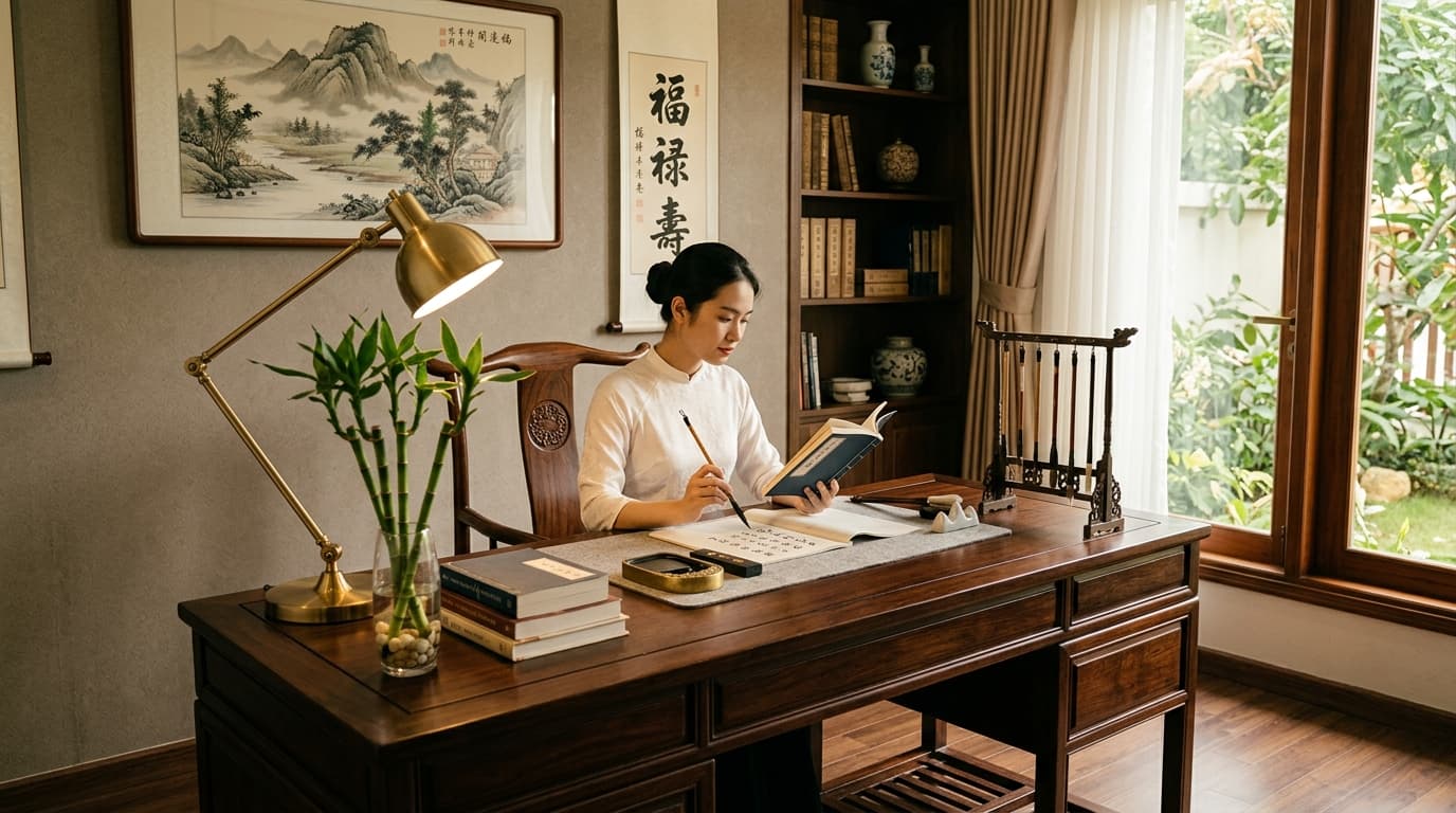 Góc bàn học phong thủy kích hoạt cung Văn Xương